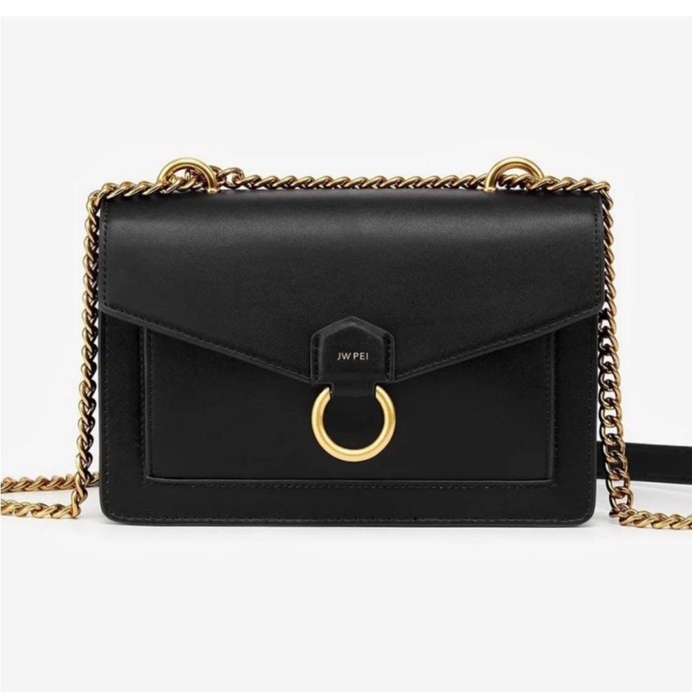 JW Pei The Envelope Chain Crossbody in Black with Gold Hardware